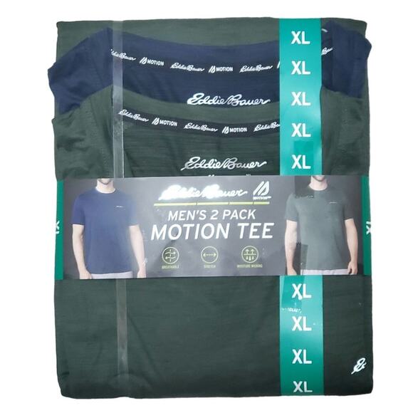 Eddie Bauer Men’s Motion Tee 2 pack Crew Neck XL Wicking FreeDry Green Blue - Picture 1 of 6